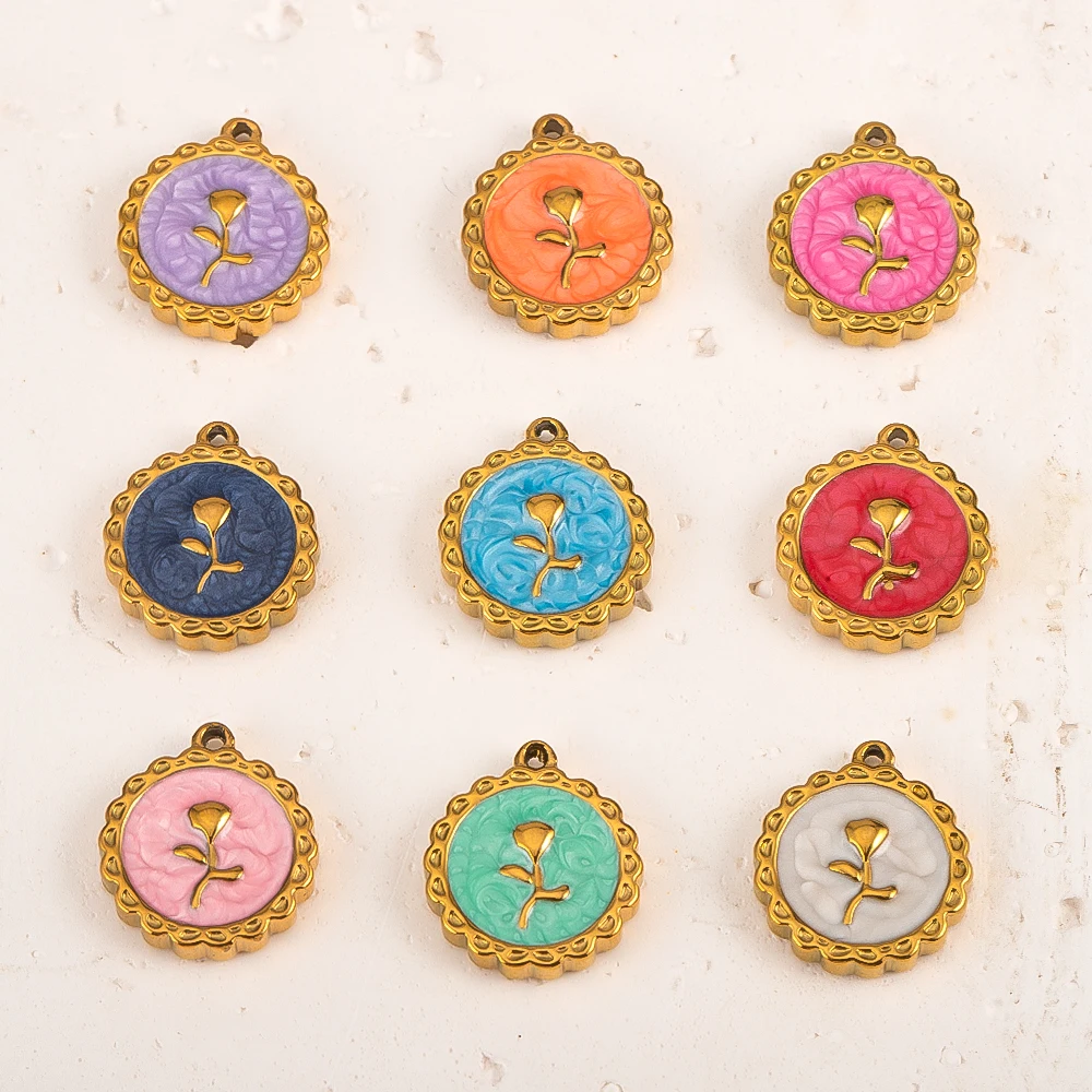 2/5pcs Stainless Steel Enamel Flower Pendants Charms For DIY High Quality Jewelry Making Bracelet Necklace Accessories Wholesale
