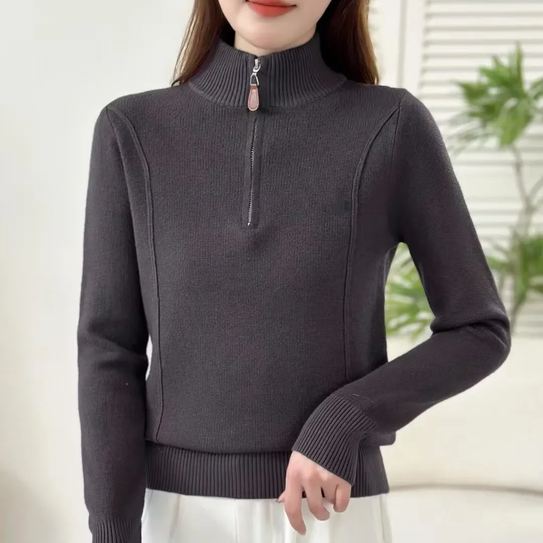 

2026 Long-Sleeved Sweater Women's Outer Wear Slim Half-Turtleneck Zipper Chic Sweater Autumn Winter Pullover Base Shirt Tops