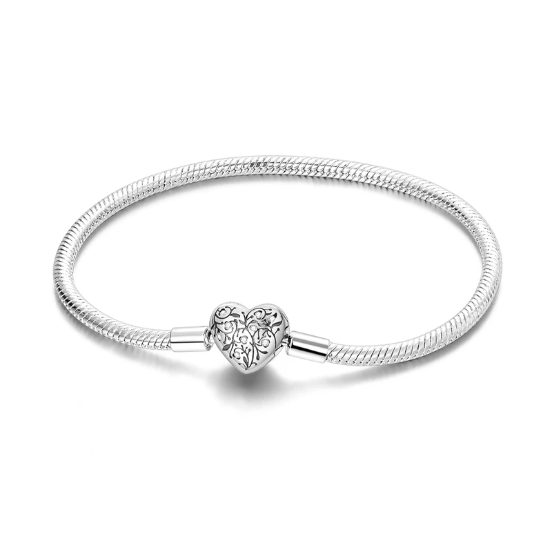 Luxury 925 Sterling Silver Heartvine Snakebone Chain Bracelet Fit Diy Charms Bead Fine Engagement Jewelry Gift