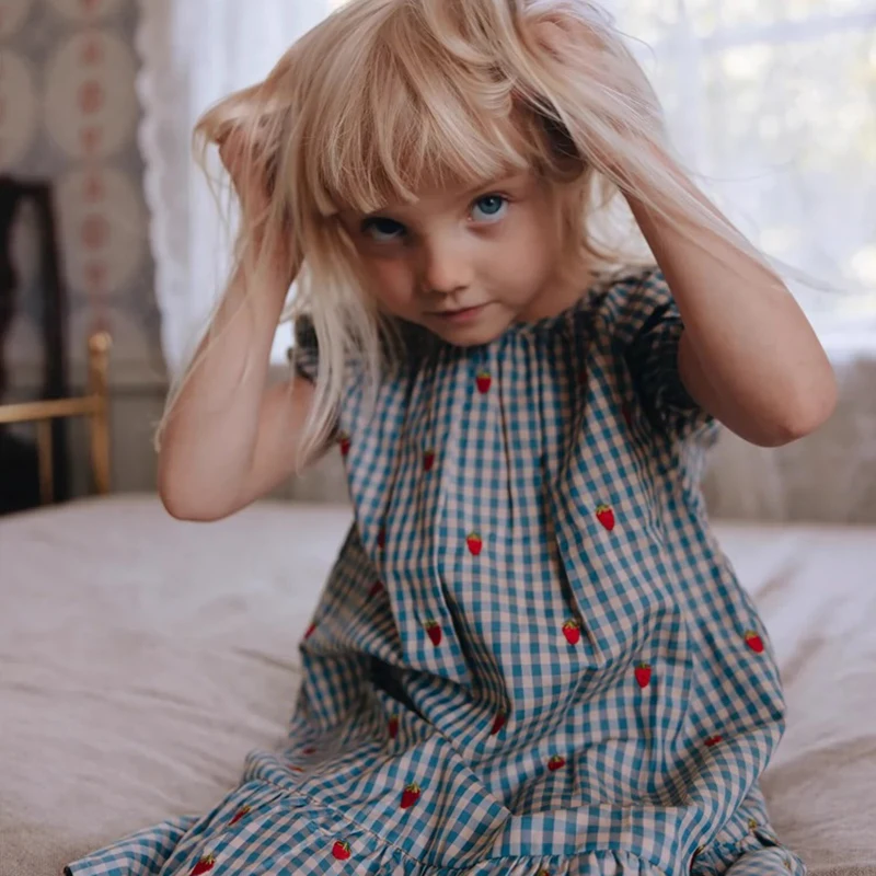 2024 Floess Summer Girl Clothes Dresses Girls Party Dress Children Short Sleeves Cotton Toddler Baby Dress Kids Girls Clothes