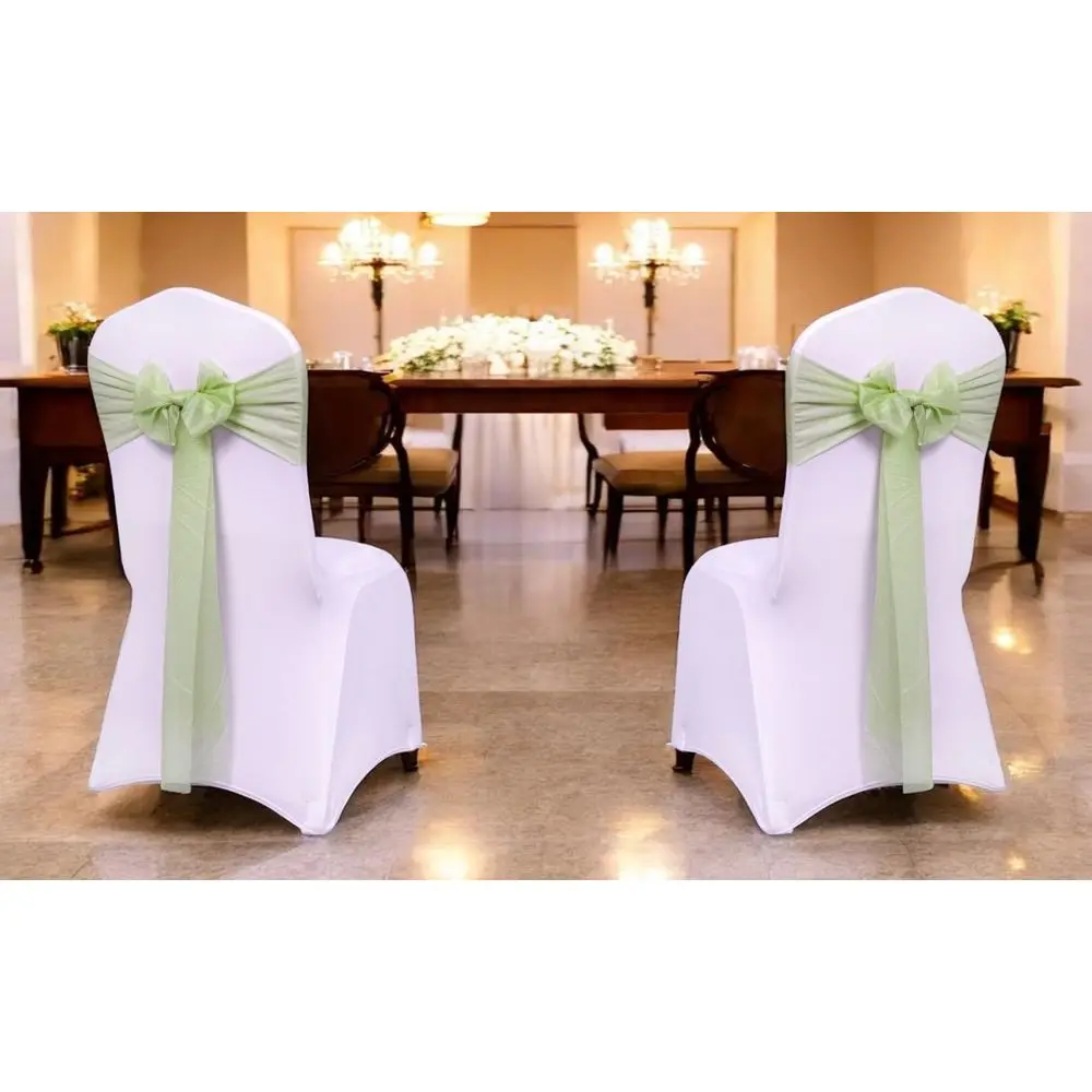 VDS Pack o 150, Sage Green, Sheer Chion Chair Sashes Bows Chair Cover Back Tie Ribbon or Wedding Birthday Baby Shower Engagement