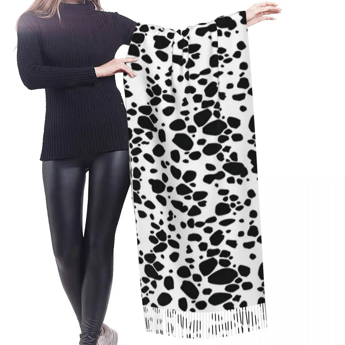 Dalmatian Dog Pattern Scarf Winter Long Large Tassel Scarves Soft Wrap Pashmina