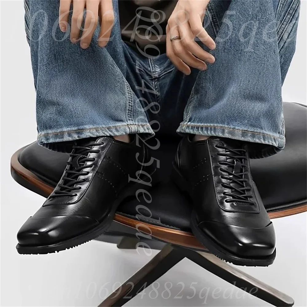 

Men's Square Toe Lace-Up Dress Shoes, Brogue Detail, Non-slip Rubber Sole Shoes Comfortable Durable Causal Footwear Black/White
