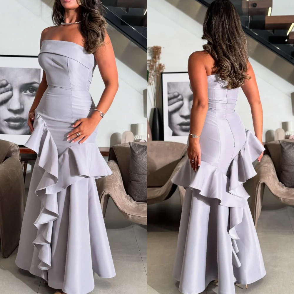 

Customized Modern Style Elegant Charmeuse Draped Column Strapless Ankle Length Dresses Bespoke Occasion Dresses Fashion Sexy