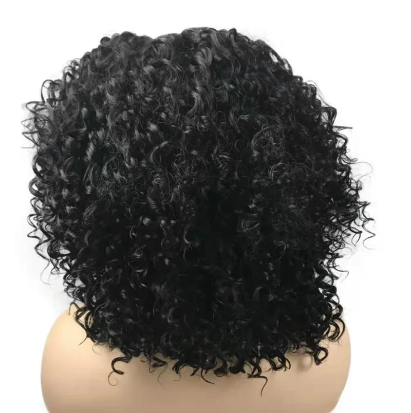 Moda feminina peruca africano pequeno cabelo encaracolado frente do laço curto encaracolado peruca preto mudança gradiente peruca de fibra química