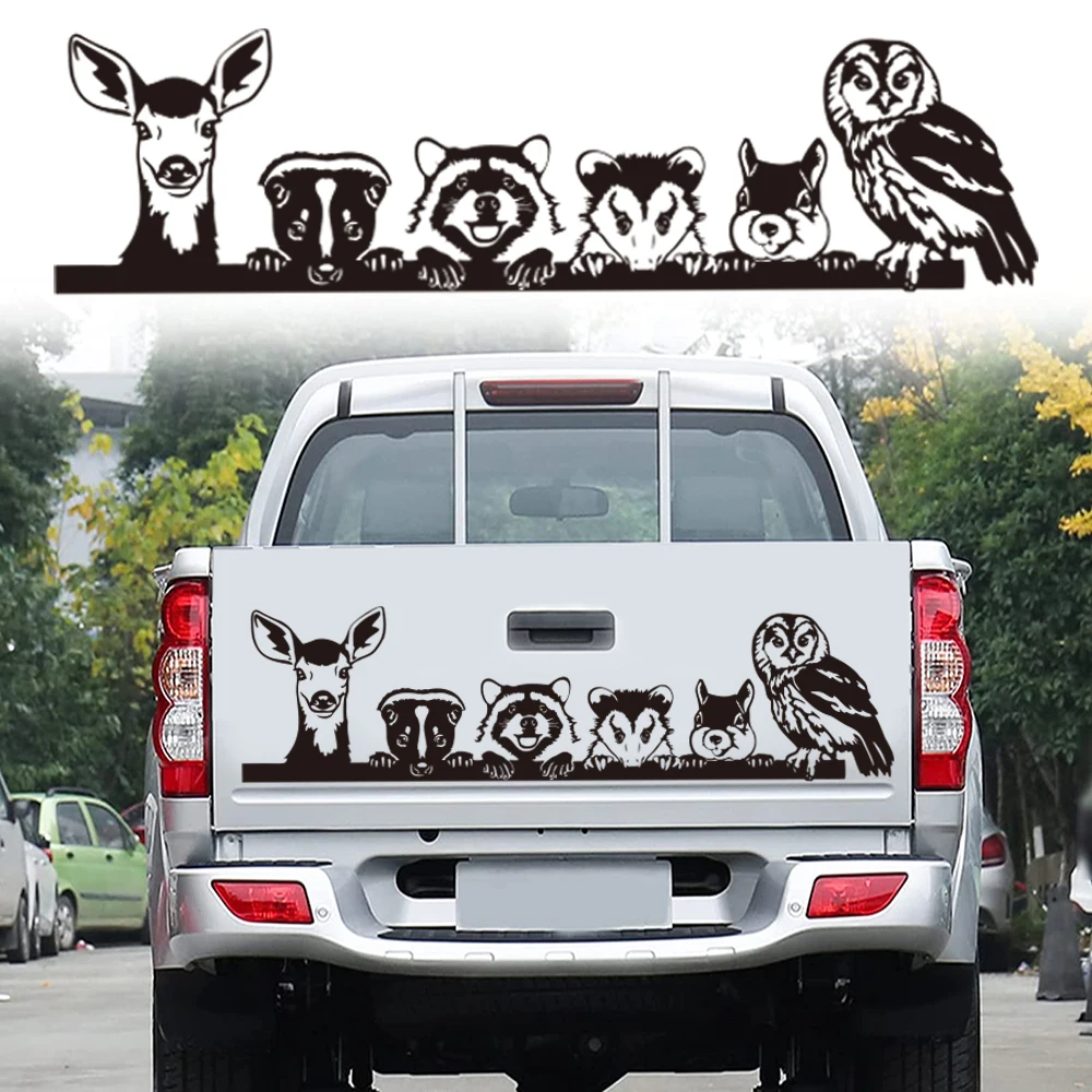 

Woodland Animals in A Row Car Sticker Owl Bird Jungle Wildlife Truck Decal for Pickup Tailgate Window Bumper Decor