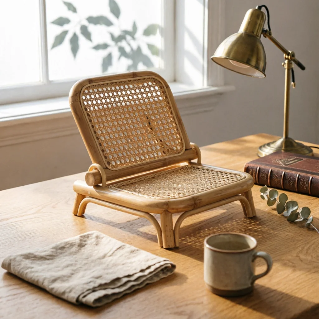 Rattan Floor Chair Reclining Positions Folding Rattan Lounge Chair Adjustable Floor Lounger Space Saving for Tea Corner, Balcony