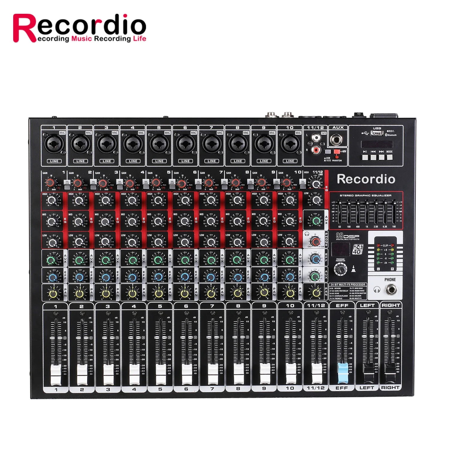 GAX-GB12 Portable 12-Channel Mixing Console with Blueteeth USB Audio Interface for Home Studio and Live Sound Applications