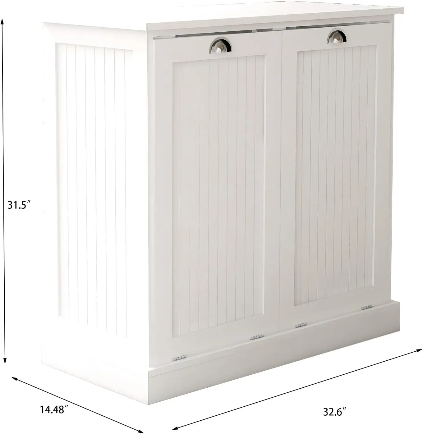 Double Tilt Out Laundry Hamper Cabinet with Removable Basket, Two-Compartment Sorter Cabinet-White Wood Bathroom Storage Cabinet