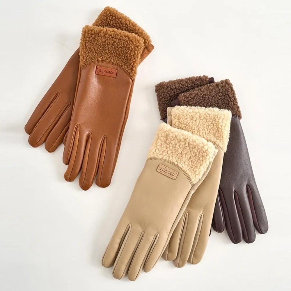 

Новые зимние перчатки из искусственной кожи, теплые варежки для вождения с сенсорным экраном, морозостойкие перчатки из флиса ягненка с сенсорным экраном, подарок