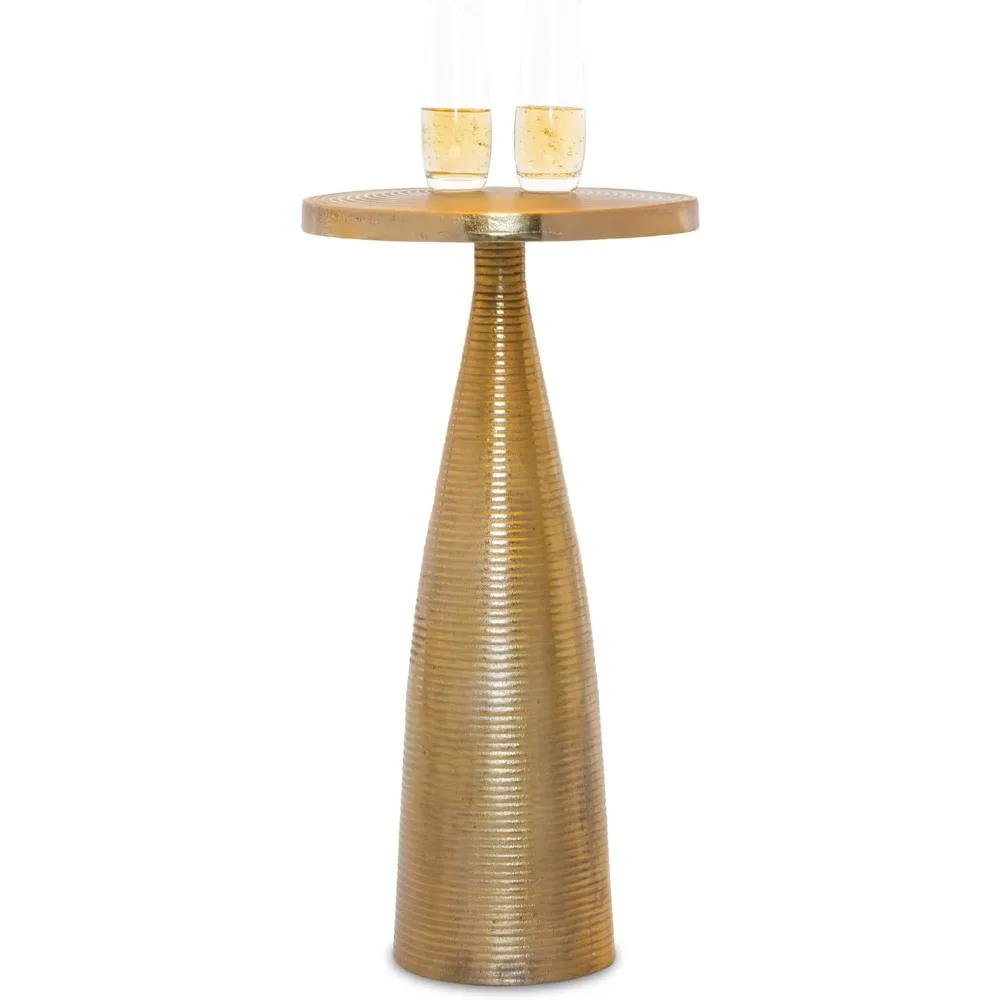 

OBJET D'ART Small Round Gold End Tables, Luxor, 23'' Height, Vintage Metal Accent, Side, Pedestal, Coctail and Drink Tables for