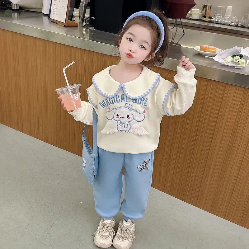 Sanrio Cinnamoroll Kuromi Children Set Cartoon Relaxed Casual Girls Long Sleeved Suit Kawaii Children Clothing Birthday Gifts