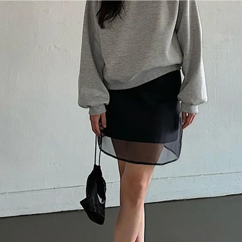 タレンザ黒メッシュスカートファッションセクシーなシースルーハイウエストフィットミニスカートエレガントパーティーヴィンテージ通勤女性新しいスカート