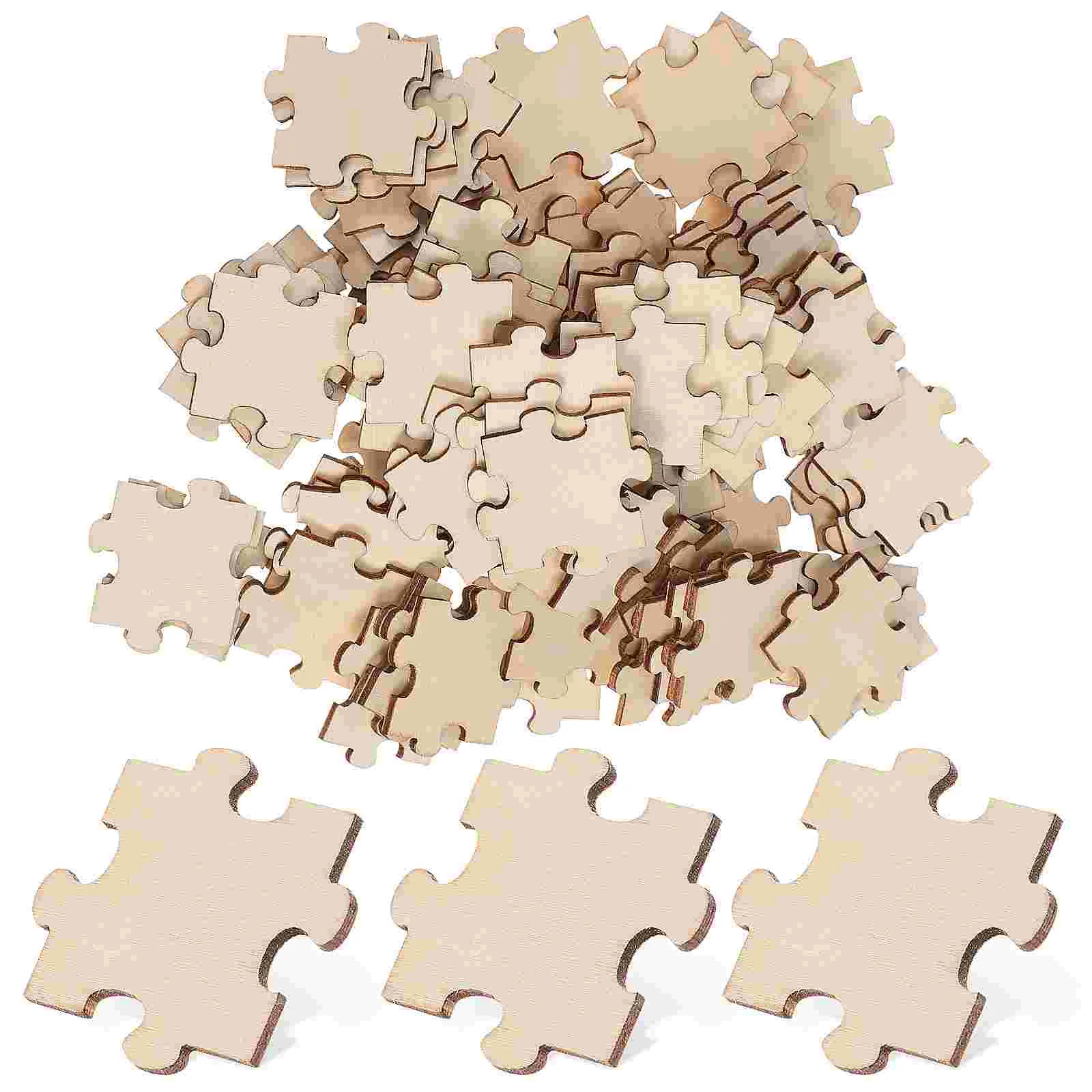 100 Pcs/Pack Assembled Building Blocks Unfinished Wood Puzzles Blank Wooden Jigsaw