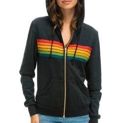 Donsignet Vrouwen Hoodies Jas 2021 Nieuwe Casual Regenboog Hoody Mode Zip-Up Gestreept Vest Mannen Hoodies