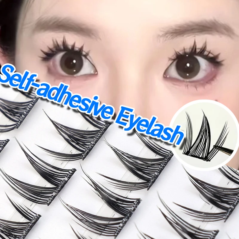 자체 접착 클러스터 인조 속눈썹 두꺼운 컬링 DIY 접착제 프리 개별 내추럴 속눈썹, 익스텐션 속눈썹, 메이크업 도구