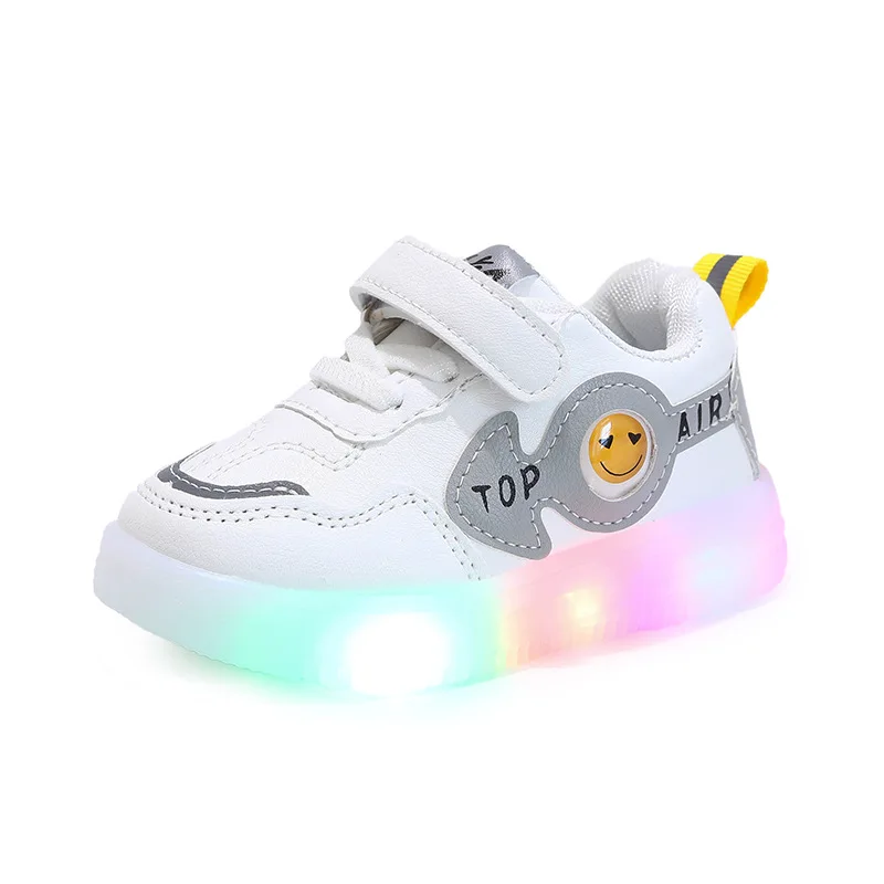 Fashion Children's Sports Shoes 2023Spring New Kid Bright Shoes Boys Girls Baby Cartoon White Shoes Leather Cool Casual Sneakers