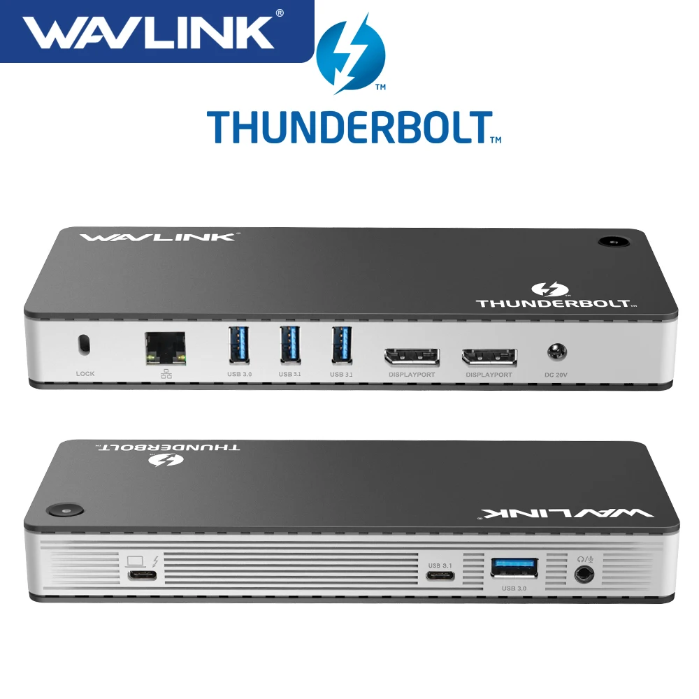 Thunderbolt 3 USB C Docking Station 8K DisplayPort Dual 4K@60Hz With PD USB 3.0/C Gigabit Ethernet For Mac OS Windows Wavlink