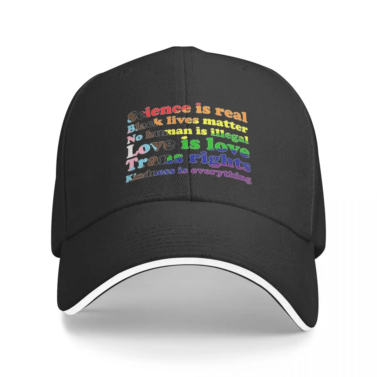 

Progress Pride Flag Science is real Black lives matter Love is love Trans rights Baseball Cap Golf Cap Designer Man Women's