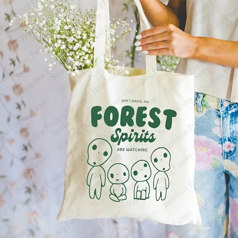 Kodama Forest Pattren Tote Bags Spirit Gift Anime Bag Cute Kawaii Birthday Gift Bag Vintage Anime Gifts Canvas Shopping Bags