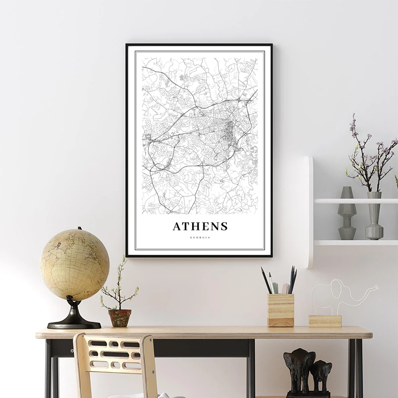 اليونان خريطة الطريق المشارك أبيض وأسود يطبع ، أثينا مدينة خريطة قماش اللوحة السفر الملصقات صور فنية للجدران مكتب ديكور #4