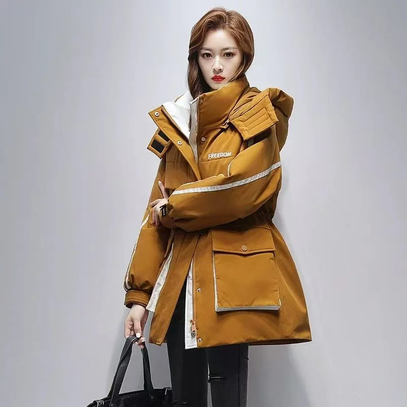 2024 New Fashion Cotton-padded Coat Women's Middle School Long Style School Overcomes The Tide Of Thickened Waist Warm Slim Coat