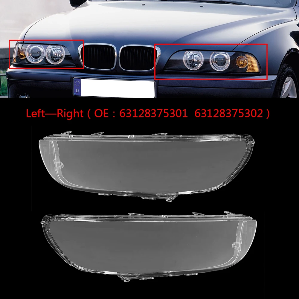 2pcs 1Pair Car Front Headlight Covers For BMW E39 5 Series Lampshade 1996-2003 Headlamp Shell Auto Accessories