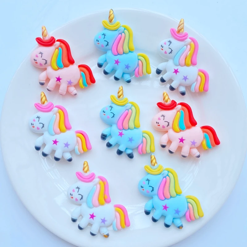 8pcs New Resin Coloured Unicorn Flat back Figurines DIY Wedding Scrapbook Manicure Accessories Craft