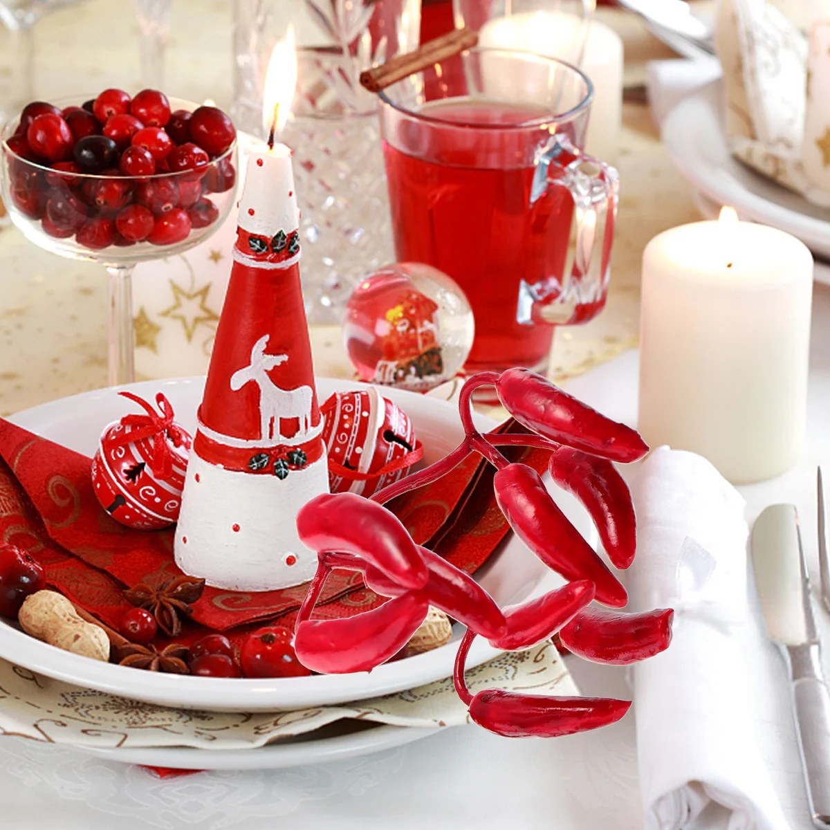 

12Pcs Premium Christmas Decorations Simulation Chili Bright Vivid Multi Scene Application Holiday Wedding Photography