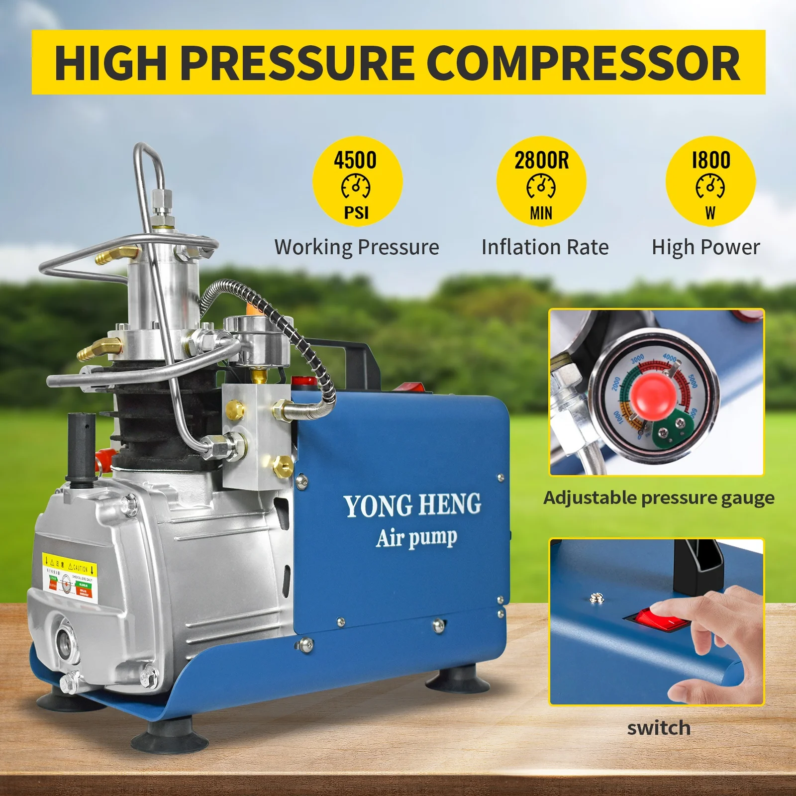 YONG HENG 4500psi 30mpa 300bar Air Compressor for Diving Cylinder