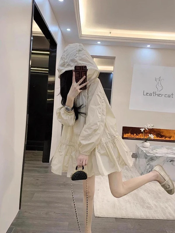 

Женская куртка больших размеров (до 300 фунтов), в корейском стиле, повседневная, с капюшоном, тонкая верхняя одежда на весну-лето, на молнии, с длинными рукавами