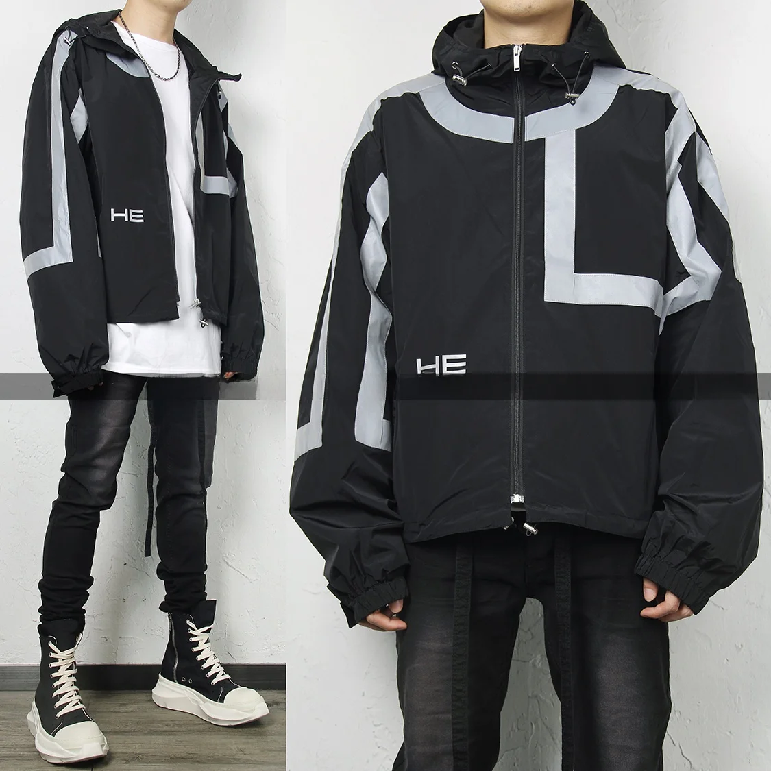 

Мужская куртка-бомбер из светоотражающей ткани в стиле High Street, свободного кроя, с капюшоном на молнии, молодежная, осенняя, в стиле хип-хоп, модный бренд