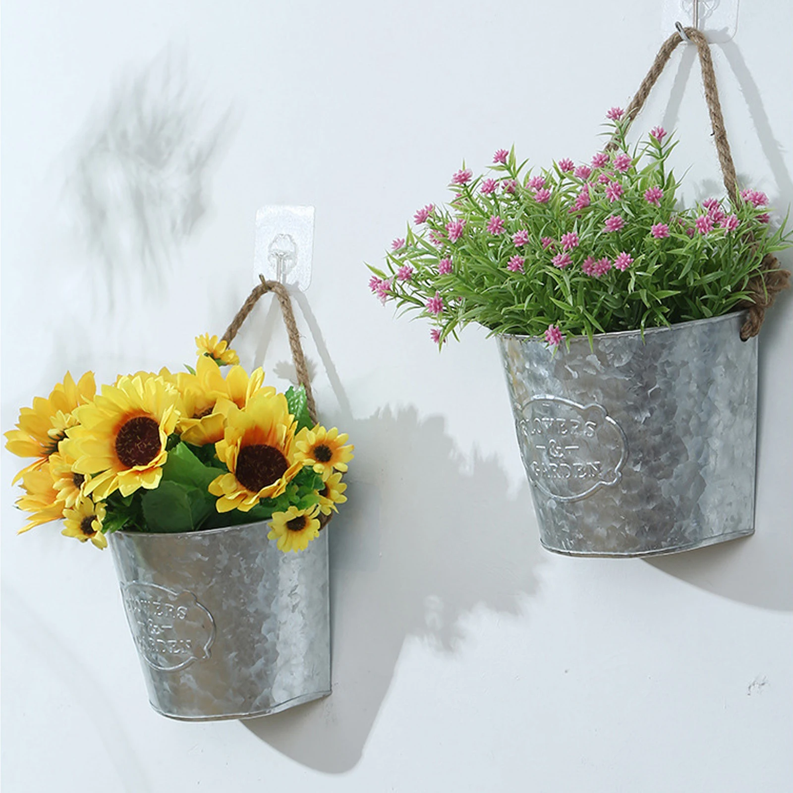 

Wall Planter Hanging Pots Vintage Old Silver For Balcony Railing Fence Wall-mounted Retro Metal Iron Semicircle Shape Flowerpot