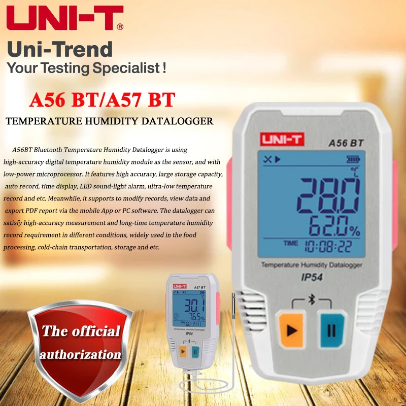 

UNI-T Smart Bluetooth Temperature Humidity Datalogger A56BT/A57BT ;64000 data storage/PC communication