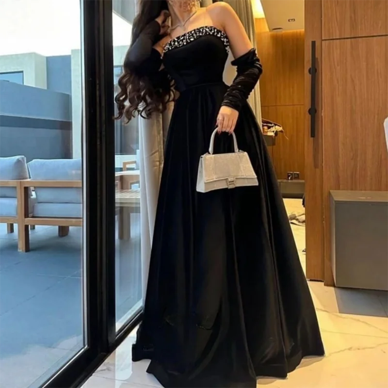 

2024 Aileen Sweetheart Sleeveless A-Line Black Evening Dresses for Special Occasions Wedding Party Dress For Gala Customized