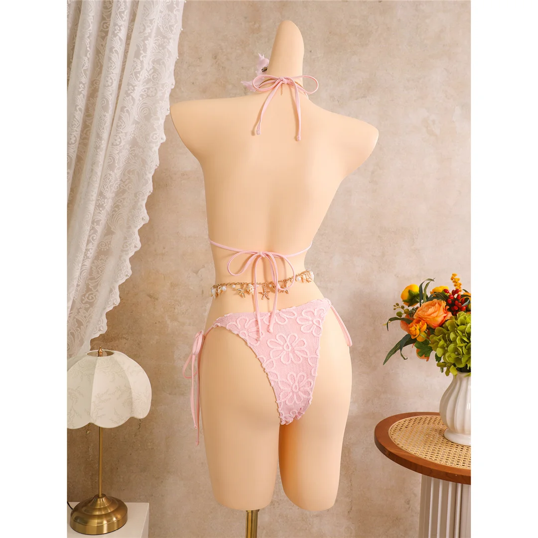 Mit Rock, Blumenmuster, Neckholder-Bikini, Damen-Badebekleidung, dreiteiliges Bikini-Set, Badeanzug, Badebekleidung, Schwimmkleidung V8322 – Detail 8