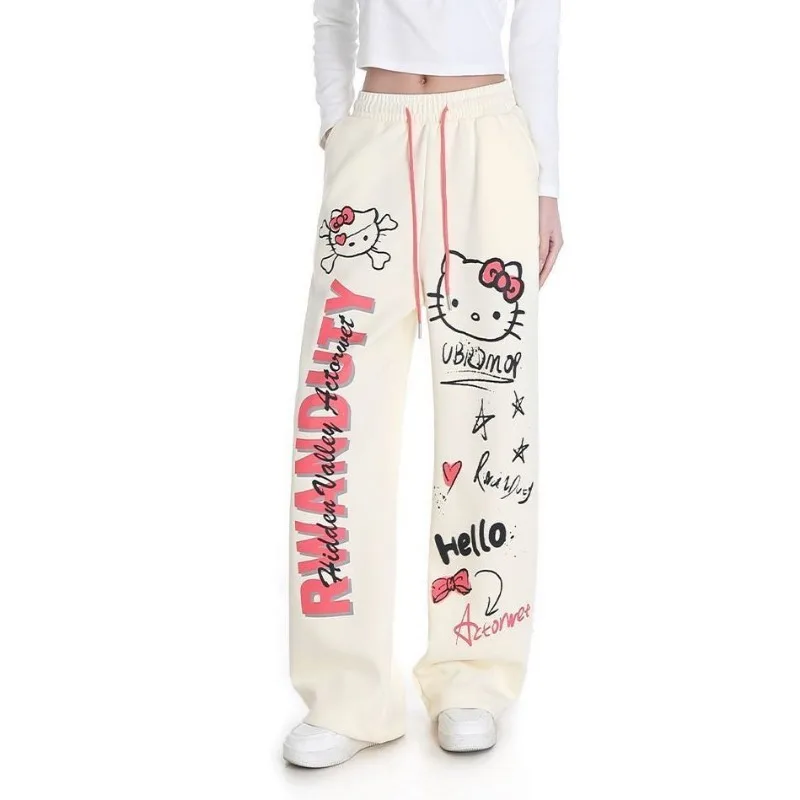 Sanrio Japanese Y2k Pants Spring New Hello Kitty Printed Casual Pants Fashion Loose Pants Girl Cute Sweet Cool Casual Sweatpants