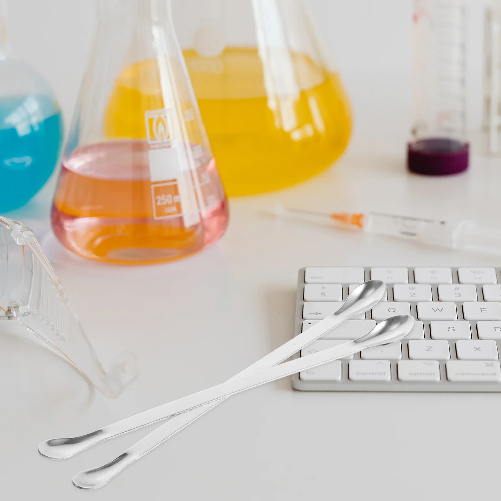 2 Pcs Spoon Metal Stainless Steel Weighing Long Sampling Micro Scoop Experiment