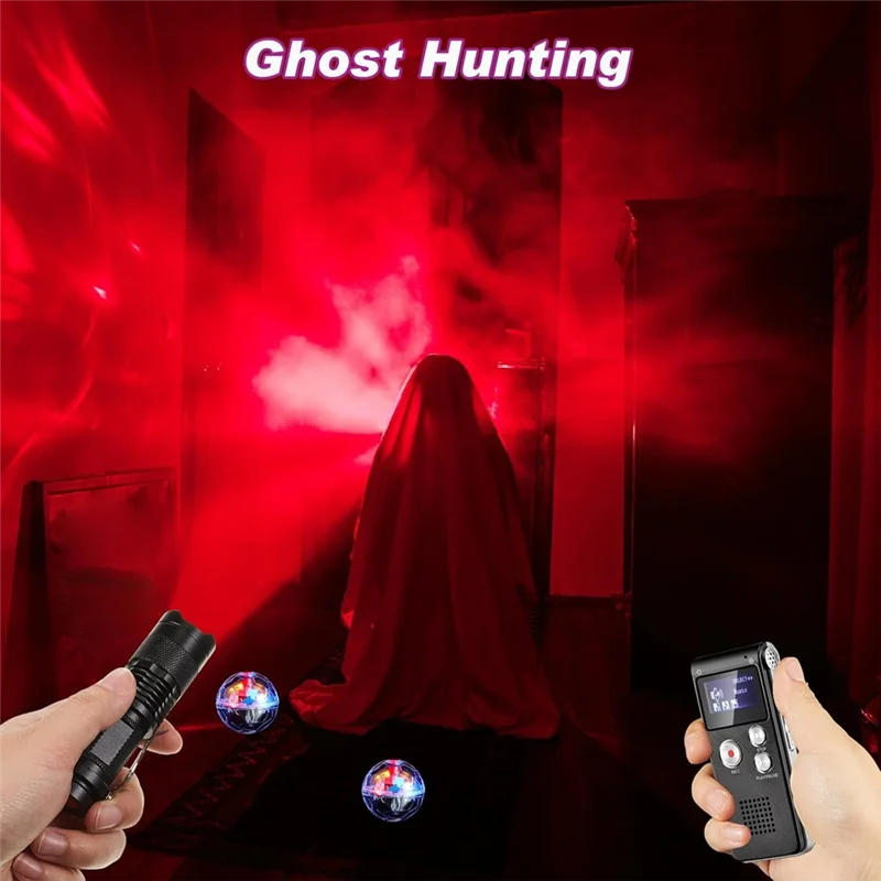 Kit de equipo paramanormal A76K, 4 Uds., 1 luz, linterna de visión nocturna, 1 grabadora de voz, 2 luces LED, bolas para gatos y mascotas