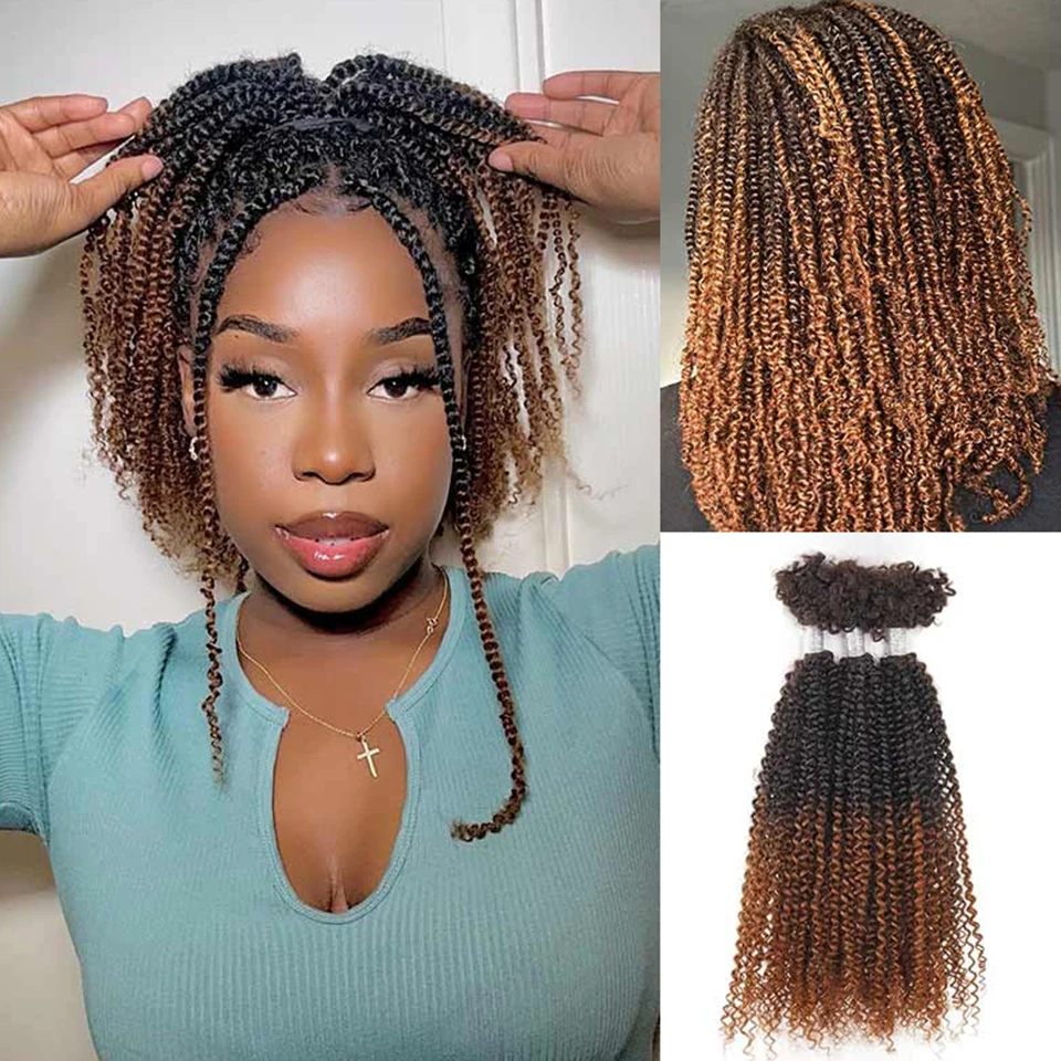 Elegante brasiliano Afro crespo V Bulk Ombre marrone crespo capelli ricci per Twist Crochet intrecciare i capelli 100% Remy capelli umani sfusi