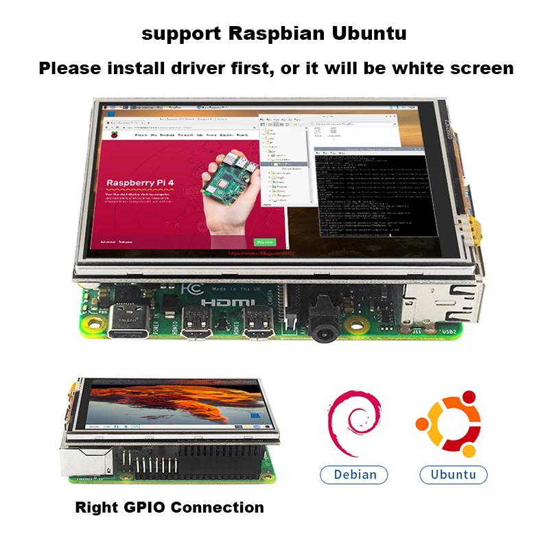 Raspberry Pi 4 Model B 8GB 4GB 1GB RAM With 3.5 Inch Touch Screen Display 480x320 LCD USB-C Power Supply Adapter Cooling Fan