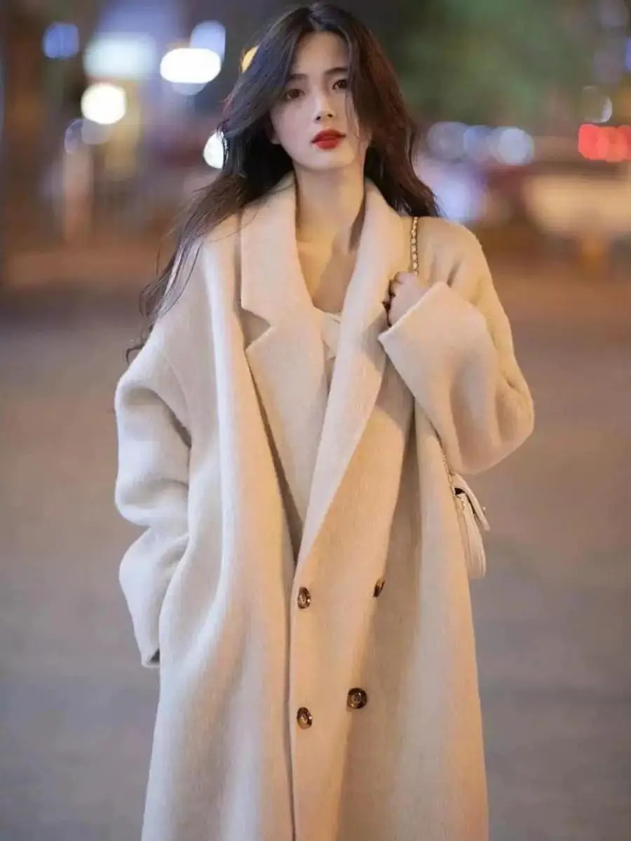 

Ele Woolen Coat Women's Autumn Winter Faionable Gentle Sle Suit Collar Mid-Length Coat Korean Straight-Line Thiened...