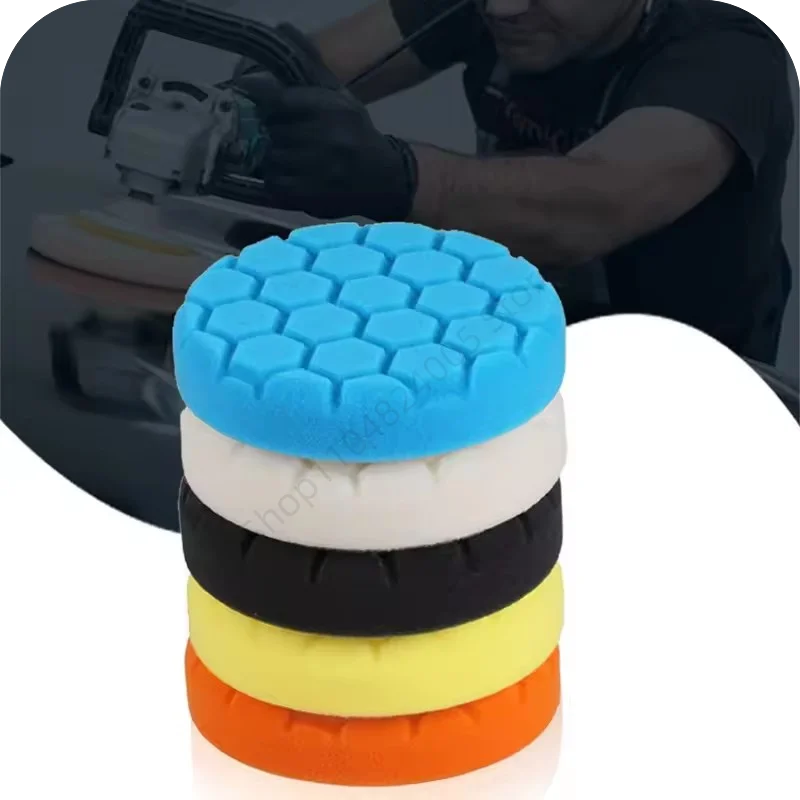 5Pcs 3/4/5/6/7 Inch Compound Buffing Polishing Pads Cutting Sponge Pads Kit for Car Polisher Self-Adhesive Sponge Waxing Tools