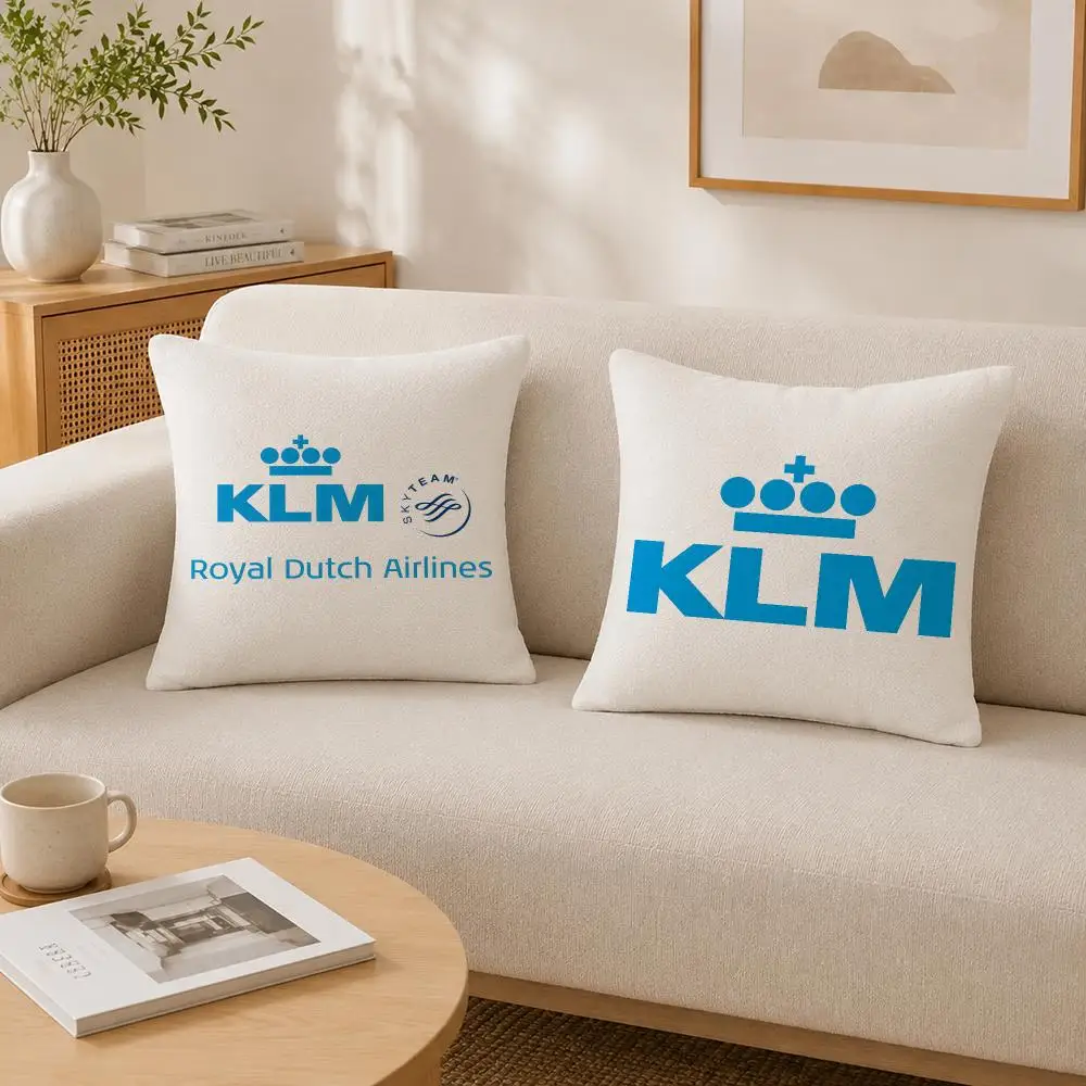 Airline KLM Royal Dutch Airlines Cushion Cover Soft Fluffy Short Plush  Pillow Case  Sofa Bed Home Decor