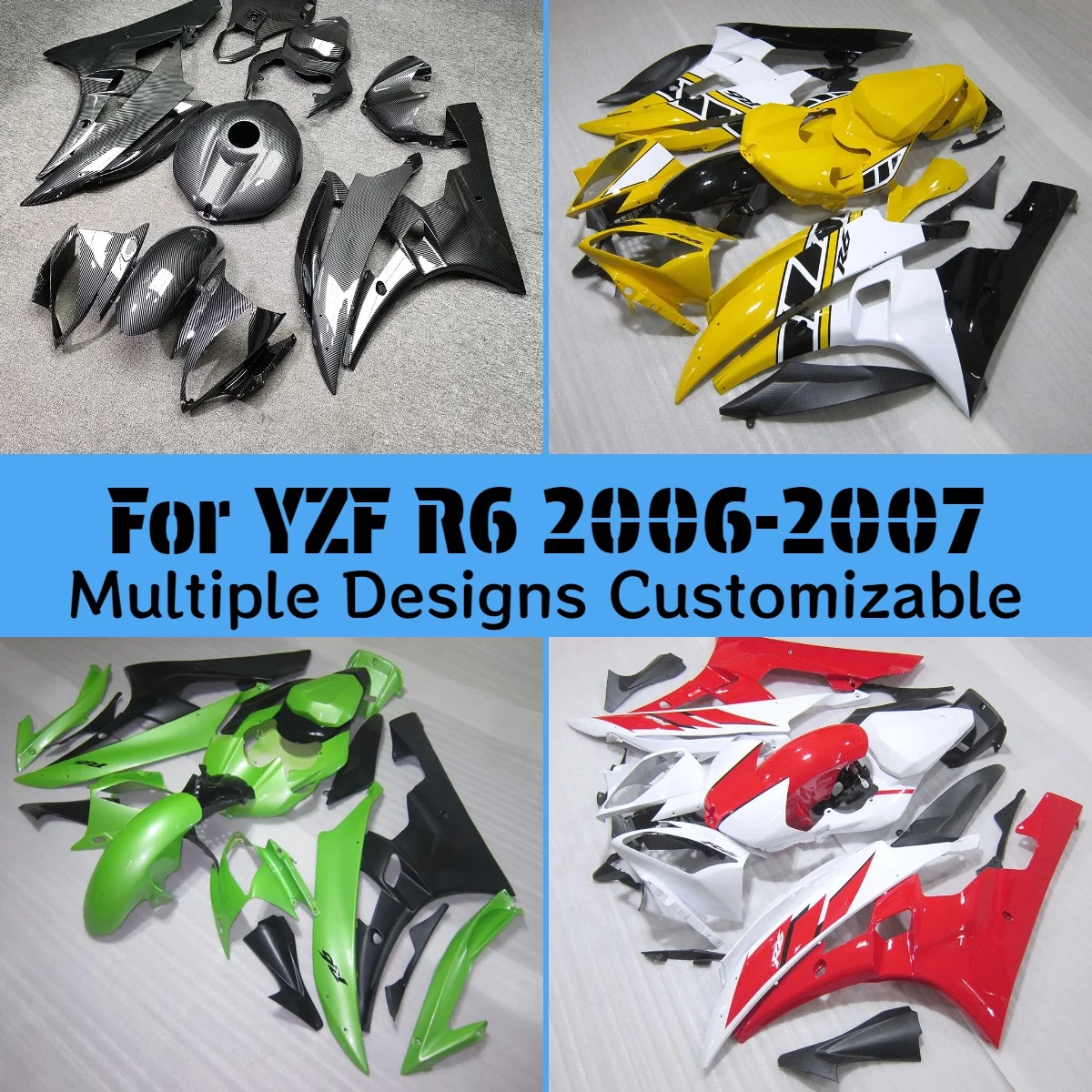 

Настраиваемые обтекатели для YAMAHA YZFR6 2006 2007, комплект обтекателей из углеродного волокна, изготовленный методом литья под давлением, аксессуар для мотоцикла, полный комплект обтекателей YZF R6 06 07