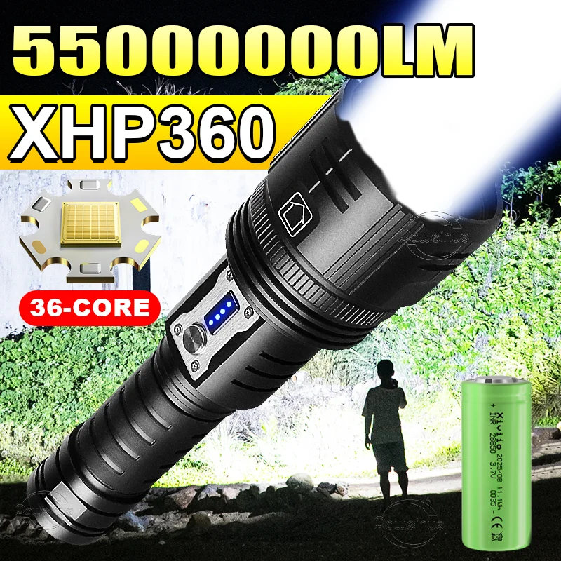 最も強力な-xhp360led-懐中電灯-5000mah-充電式-led-懐中電灯超高輝度大口径戦術トーチキャンプ狩猟