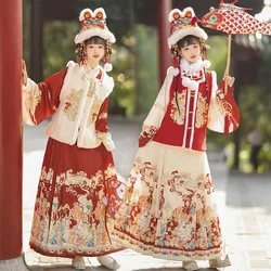Original Women's Embroidery Hanfu Ming Dynasty Winter Thicken Velvet Horse Face Skirt Traditional Chinese New Year Costume