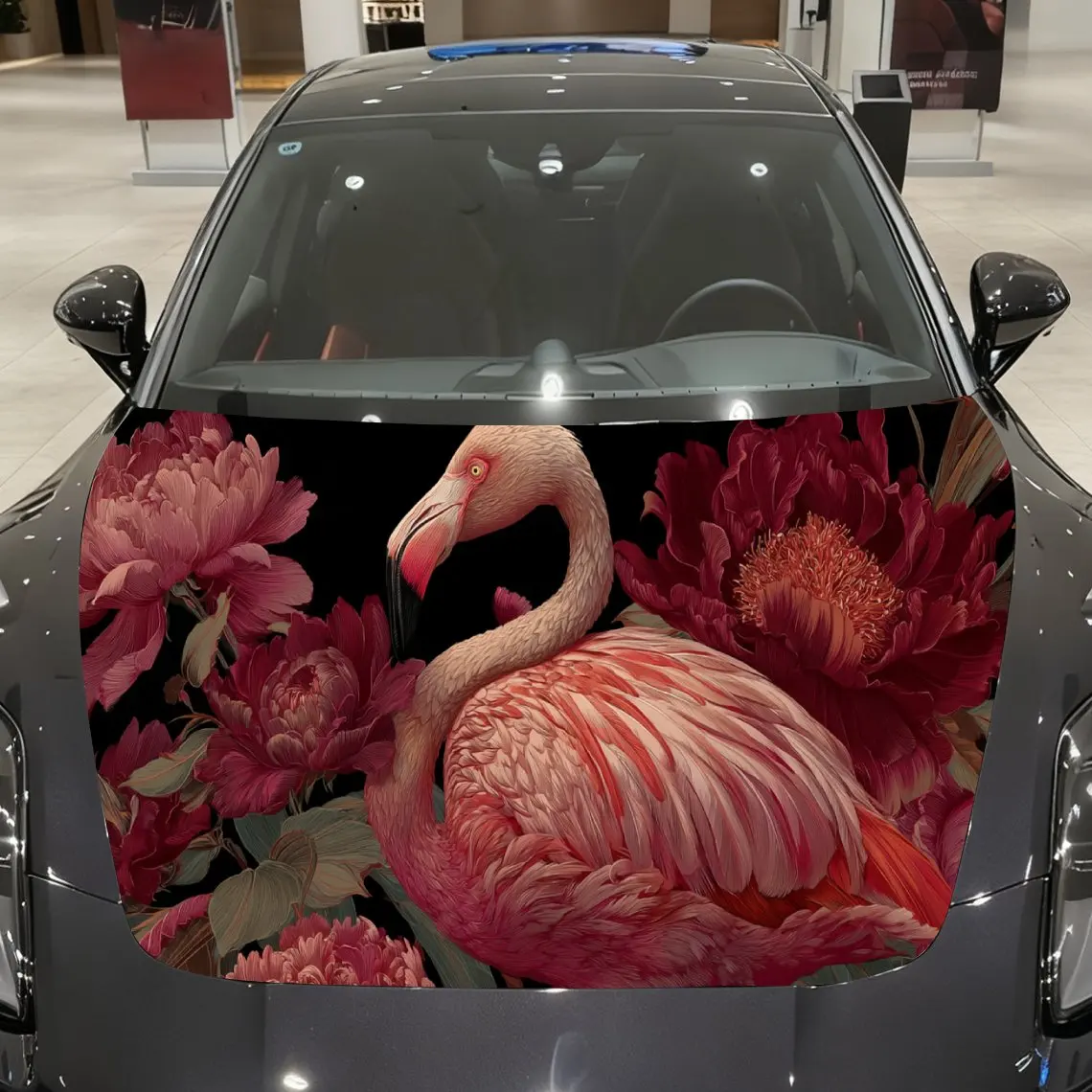 Pink Flamingo Car Hood Vinyl Stickers Car Surface Protection Decal Car Decoration Cover Vinyl Wraps Waterproof Self-adhesive Aut