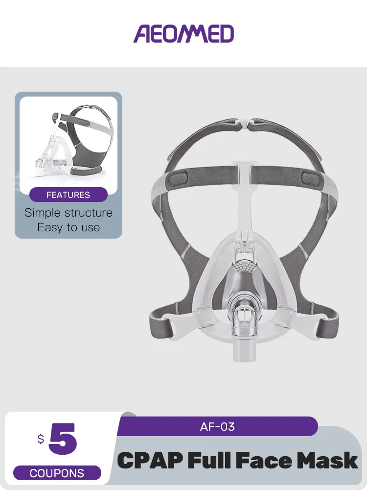 Полнолицевая маска Aeonmed CPAP F3 с регулируемыми подушками для головного убора для медицинского воздушного дыхания, апноэ во сне, против храпа