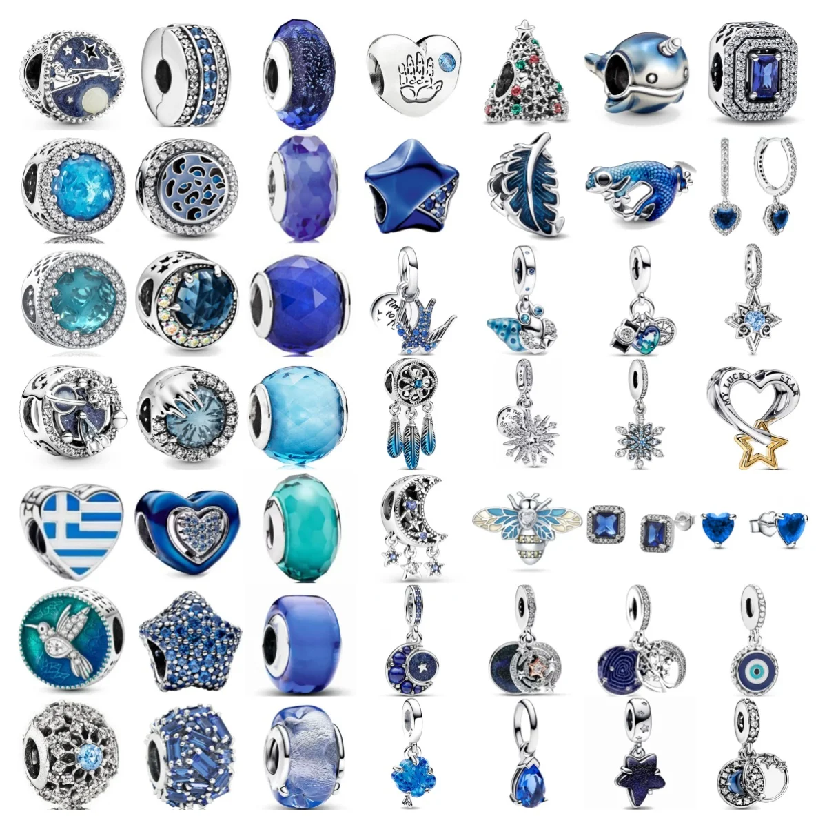 Nuevo Original Plata de Ley 925 cuenta azul brillo árbol de Navidad encanto pájaro ajuste pulsera collar mujeres Diy joyería para regalo